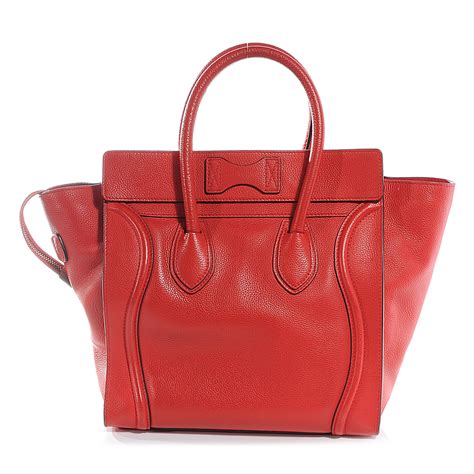 CELINE Pebbled Leather Mini Luggage Coquelicot